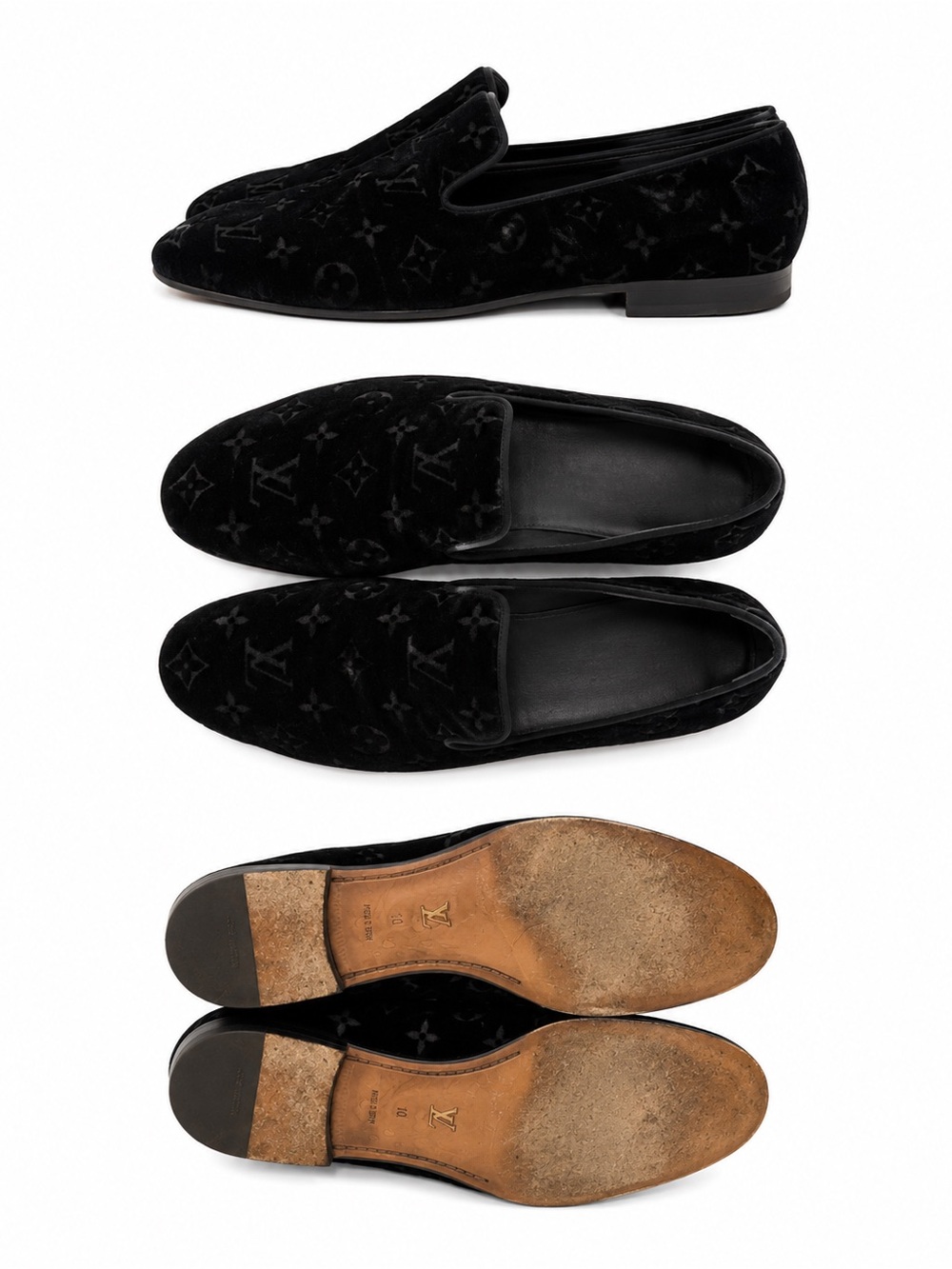 Louis Vuitton Black Monogram Velvet smoking slippers